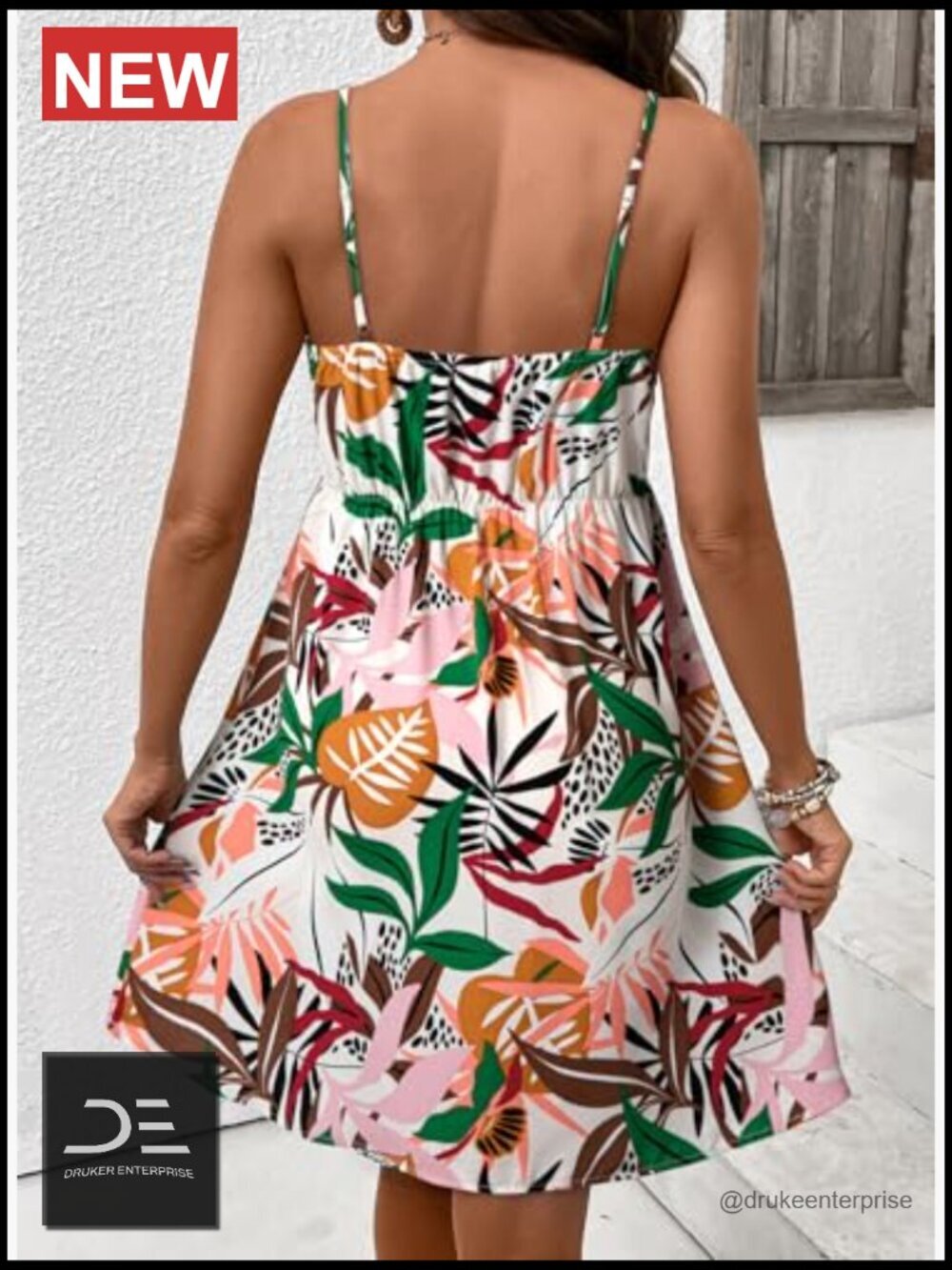 Floral V-Neck Spaghetti Strap Flowy Boho Mini Sundress - Picture 6 of 7